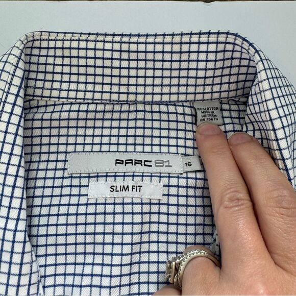 Parc81 Slim Fit Blue/White Plaid Button Down Size 16 - Picture 2 of 5